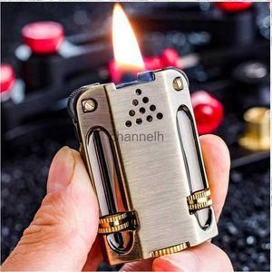 Lighters Creative Çift Öğütme Tekerlek Kerosen Çıkar Torçlu Eski Moda Retro Rüzgar Geçirmez Çakmak Erkekler Küçük Hediye YQ240221