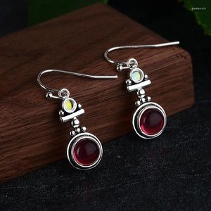 Stud Küpe Vintage 925 STERLING Gümüş Yuvarlak Mistik Kırmızı Agate Taş Damla Dangle Hook Fine Jewelry Toptan