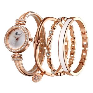 Lüks 4 adet satmak Womens Women Watch Diamond Fashion Quartz Watches Ladies Wristwatches Bracelets288D