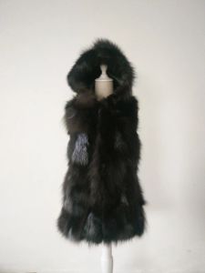 Без меховой доставки 100% подлинная женщина Long Fox Murs Vest с капюшоном зимой настоящий фар -палоч