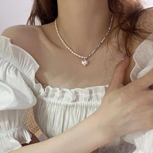 Ciondoli Collana girocollo in argento sterling 925 con catena di perle a forma di cuore per le donne, ampia gioielleria raffinata, regalo di compleanno per feste di matrimonio