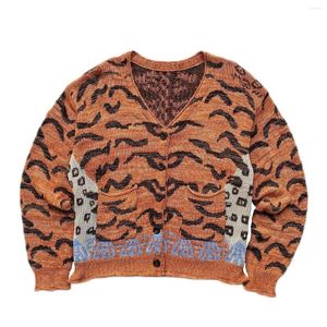 Мужские свитера Japan Kapital, винтажные повседневные свободные с v-образным вырезом и леопардовым принтом тигра и женский вязаный кардиган