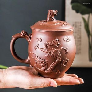 Чайные чашки 530 мл, античная фиолетовая глиняная чашка, мастер-заварник, большая емкость, чайная чашка с крышкой, принадлежности с рисунком китайского дракона