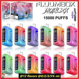 Bang Fluum Box Puff 15000 Одноразовый вейп с регулируемым объемом дыма 15K Puffs Vaper 12 Colors Vape 0% 2% 3% 5% Светодиодная электронная сигаретная система