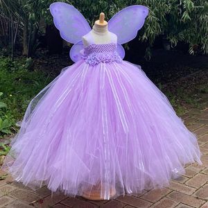 Платья для девочек, платье-пачка с лавандой и бабочкой для девочек, детское длинное бальное платье сказочной принцессы с крыльями, детский костюм для дня рождения