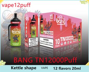 Горячий новый продукт, сигарета BANG TN12000, затяжка, одноразовая электронная сигарета, предварительно заполненная затяжка с эластичным стержнем 12K, уникальный дизайн, содержание никотина 0% 2% 5%