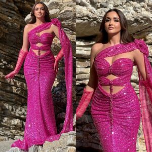 Rosy Pembe Denizkızı Zarif Glitter Sequins İnciler Balo Elbisesi Özel OCNS GÜNÜCÜLER İÇİN Uzun Elbiseler