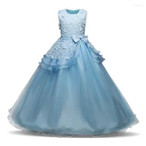 Платья для девочек, одежда для девочек, 2024 г., пышное длинное праздничное платье, детское выпускное платье с цветочным бантом, белый свадебный костюм принцессы, 14 лет