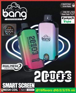 Bang Box Puff 20000 E Sigara Kiti 20K Puflar Tek Kullanımlık Vape Kalem Mesh Bobin Şarj Edilebilir 650mAh Pil Vapers 0% 2% 3% 5% 16 Renk Buharlaştırıcılar Çift Örgü