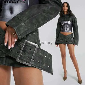 Saias Skorts REDDACHiC Mulheres Assassino Micro Mini Saia Hotties Low Rise Faux Leather Wrap-around Cinto Bodycon Cyberpunk Y2k Streetwear YQ240223