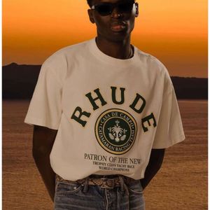 RHUDE Fashion Summer Manager модная брендовая свободная мужская и женская футболка с короткими рукавами и короткими рукавами для пар с круглым вырезом