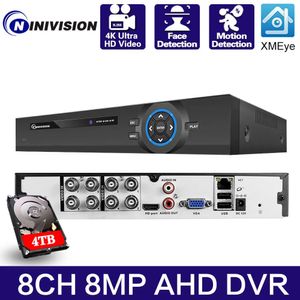 Ahd dvr 6in 1 híbrido tvi cvi ahd cvbs câmera ip gravador de vídeo digital sistema de segurança 8mp xmeye vigilância analógica 8 canais 4k 240219