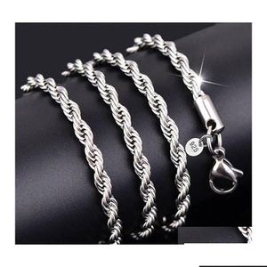 Zincirler 925 Sterling Sier 2mm m Twisted Halat Zincir Kolyeleri Kadınlar için Moda Takı 16 18 20 22 24 26 28 30 inç Damla Dhl7H