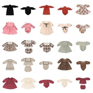Giyim Setleri Satış Öncesi (Ekim) 2024 Bebek Kız Giysileri Baskı Çiçek Gömlekleri Çocuklar Elbise Uzun Kollu Kiraz Top Boys Pantolon