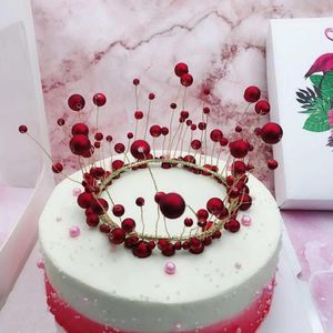 Parti Malzemeleri Kek Topper Banner için DIY Cupcake Sargı Pişirme Barı Masa Kırmızı/Beyaz Yapay İnci Taç WH