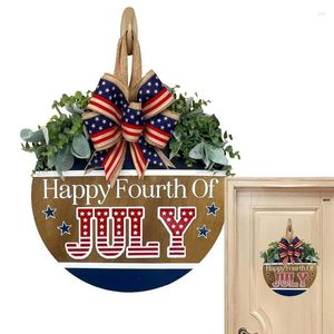 Декоративные цветы 4 июля Венок Патриотические дверные украшения для четвертого красного, белого и синего знака Wall Art Bowknot Искусственный