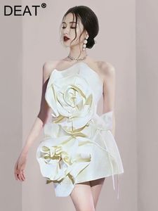 Deat kadın elbise beyaz çiçek tasarımı bel açık arka kayışlar zarif resmi stil ziyafet elbiseleri sonbahar moda 15tt342 240219