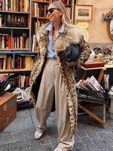 Женское плюшевое искусственное женское пальто с леопардовым принтом, модная куртка с лацканами и длинными рукавами, элегантная осенне-зимняя женская уличная одежда