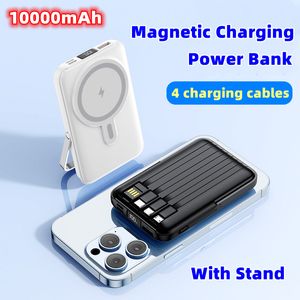 10000mah güç bankası kablosuz manyetik powerbank iPhone için hızlı şarj Samsung xiaomi huawei cep telefonu taşınabilir harici güç bankası 4 kablo ile