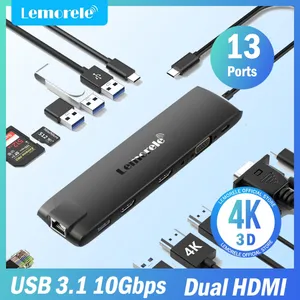 Lemorele TC96 USB HUB 3.1 Dock istasyonu USBC-Çift HDMI 4K 10GPBS TYPE-C TYP 100W GIGABIT Ethernet Adaptörü VGA Mac için