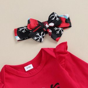 Giyim Setleri Doğdu Kız Kız Noel Kıyafet Fırıltı Uzun Kollu Mektup Romper Ren Geyiği Pantolon Kafa Bandı 3 PCS SET