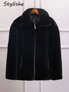 Fur Stylishe Oversized Faux Fur Coat Women Black Zipper Soft Fluffy Lady Short Winter Coats Vintage Elegant Female Jackets Outwear