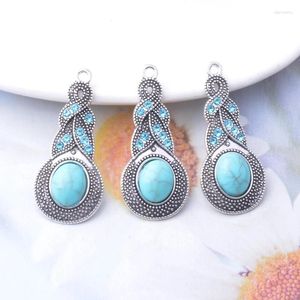 10 adet cazibe/lot bohemian antika gümüş renk düzensiz mavi taş diy yapım küpeler metal mücevher bulguları
