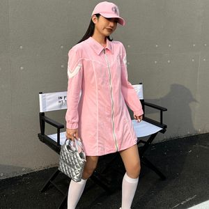 Günlük elbise kadın moda tasarımcısı pembe tişört elbise bahar uzun kollu cadde retro sportif stil