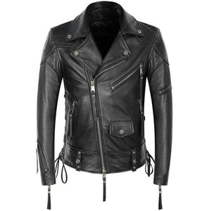 Мужские куртки BONJEAN, мотоциклетная кожаная куртка, мужская куртка из натуральной воловьей кожи, костюм в стиле панк-рок, на молнии, на шнуровке, тонкие шорты5601773