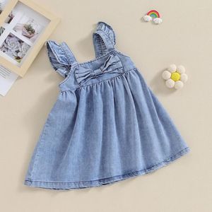 Kız Elbiseler Çocuklar Toddler Bebek Yaz Kıyafet Kısa Kollu Tişört Elbise Tunik Üstler Kot Vest Korse 2pcs Giysiler Set
