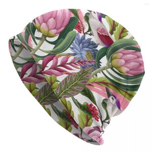 Береты, вязаная шапка для женщин и мужчин, весна-зима, эластичные шапочки Protea с тропическими цветами и птицами, оптовая продажа
