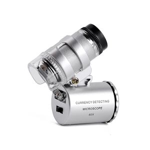 60X Mini Mikroskop Elde Taşınan Büyüteç LED UV Işık Lens Lens Pocket Takı Loupe Deri Kese MG9882