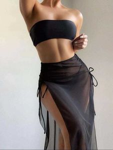Kadın Mayo Seksi Mayo Yüzme Üç parça siyah gazlı bez etek SAYİH DEKORATION Moda moda yüksek bel bikinis sexo moda 240226