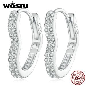 Küpe Wostu 925 Sterling Silve Zirkon Kalp Şekillendirme Kulak Klipsleri Kulak Saplama Kadınlar için Zirkonlu Güzel Takı Doğum Günü Partisi Hediye