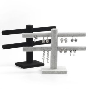 Шпилька бархатная серебряная держатель стойки стойки и черные 2 -уровневые серьги с таблицами.