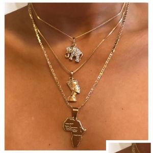 Ожерелья с подвесками, винтажная мода, счастливый кристалл, слон, фараон, надпись для женщин, женское ожерелье с индийской картой, ювелирное изделие, подарок, кулон6 Dhu68