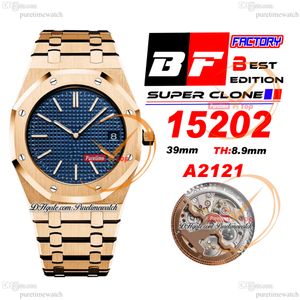 BF 1520 Jumbo Extra-Thin, 39 мм, 18-каратное розовое золото, синий индекс, Grande Tapisserie Dial Stick A2121, автоматические мужские часы, браслет из нержавеющей стали, часы Super Edition Puretimewatch