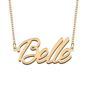 Belle Adı Kolye Kolye Kadınlar için Kızlar Doğum Günü Hediyesi Özel Nameplatı Çocuklar En İyi Arkadaşlar Mücevher 18K Altın Kaplama Paslanmaz Çelik