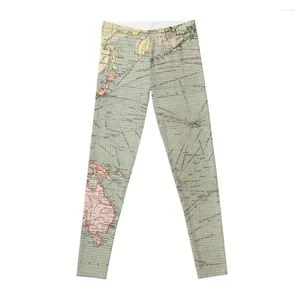 Aktif Pantolonlar Vintage Pacific Ocean Navigational Harita (1905) Tayt Spor Salonu Giyim Pantolonları Kadınlar