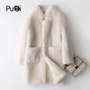 Fur Pudi A17833 настоящая шерстяная меховая куртка над размером Parka Женская зимняя теплый искренний подлинный меховой слой кремовый цвет