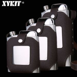 Xykit grande capacidade 18 26 35oz frascos de uísque de aço inoxidável marrom transparente coldre fivela hip balão masculino portátil t200111153q