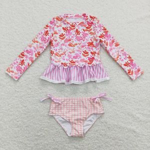 Giyim Setleri Toptan Bebek Kız Mayo Takım Uzun Kollu Üstler Mayo Kid Ekose Şortları Mayo Bebek Toddler Yaz Seti