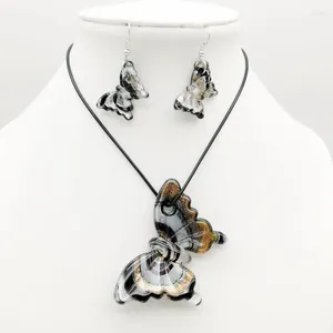 Ожерелье и серьги, комплект ювелирных изделий, модные 6 комплектов, бабочка и фольга, лэмпворк, муранское стекло