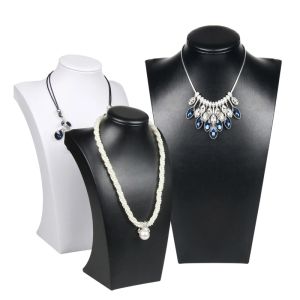 Ожерелья 29 см, черно-белое ожерелье из искусственной кожи, стеллаж для выставки товаров, портретный держатель для ювелирных изделий, манекен, бюст, кулон, ожерелье, витрина