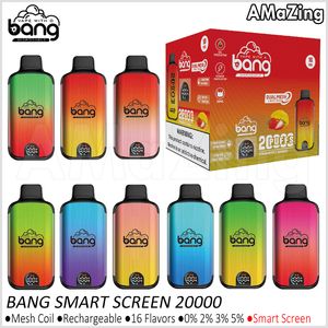 Bang Smart Screen 20000 Puffs Одноразовые электронные сигареты Puff 20K Vape Box Kit Двойная сетчатая катушка vs Puff 18000 12000 Перезаряжаемый вейпер 0% 2% 3% 5%