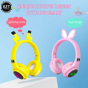 Kulaklıklar Sevimli Bluetooth 5.0 Kulaklık 7 Renk LED Hafif Kulaklıklar Çocuklar İçin Kablosuz Çocuklar Hediye SD Kart 3.5mm Ses Kablosu Kulaklık