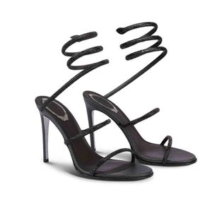 Rene Caovilla 2024 En İyi Kadınlar Celo Sandal Mücevher Akşam Topuklular Sandalet Ayakkabı Margot Celo Kristal Yılan Yüksek Topuklu Strappy High Topuk Stiletto Lady Elegant Pompalar