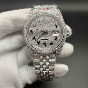 Мужские часы Iced Out с бриллиантами, механизм 2824, бриллианты Swarovski, серебряный корпус, 41 мм, арабский циферблат, блестящий материал из нержавеющей стали