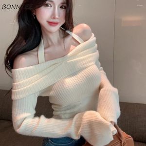 Kadın Sweaters Slash Boyun Külotları Kadınlar Zarif Tasarlı Yular All Maç All Maç Seksi Kız Ünlü Lady İnce Moda Y2K Giysileri Sweater