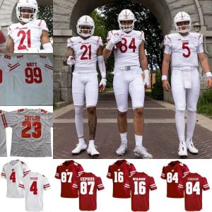 2021 Wisconsin Badgers Alternatif Jersey 16 Russell Wilson 99 JJ Watt 23 Jonathan Taylor Monteball Kendrick Pryor Alex Honeybrook Edwards Futbol Forma